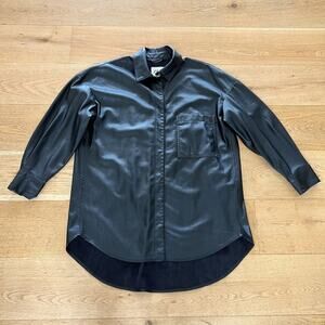Zara Faux Leather Button Up Shacket in Black